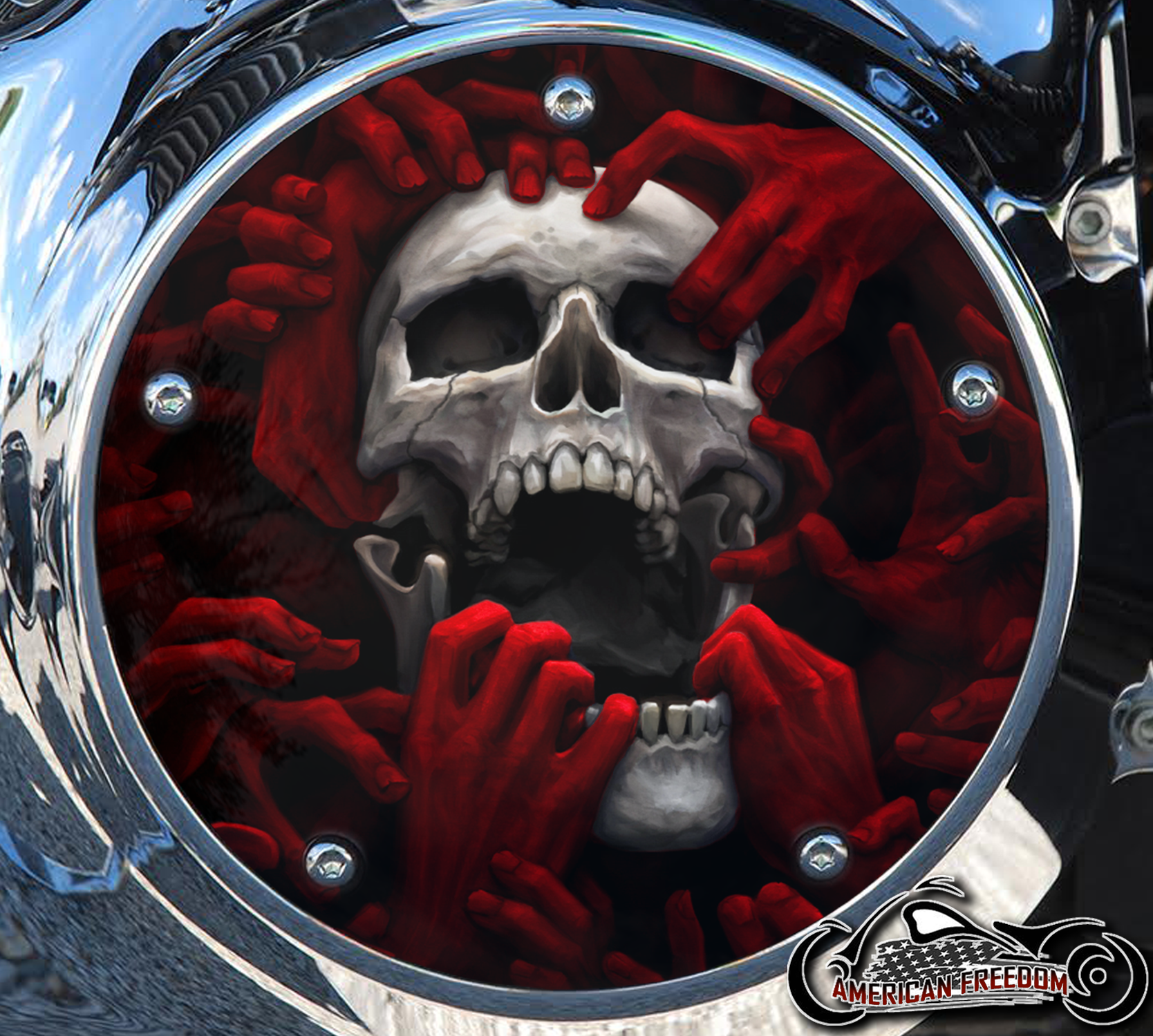 Custom Derby Cover - Torn Apart Skull Red